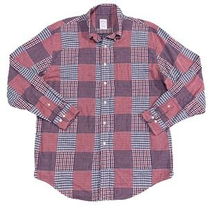 Brooks Brothers 346 Shirt Mens Large Red White Blue Madras Plaid Cotton‎ Pocket